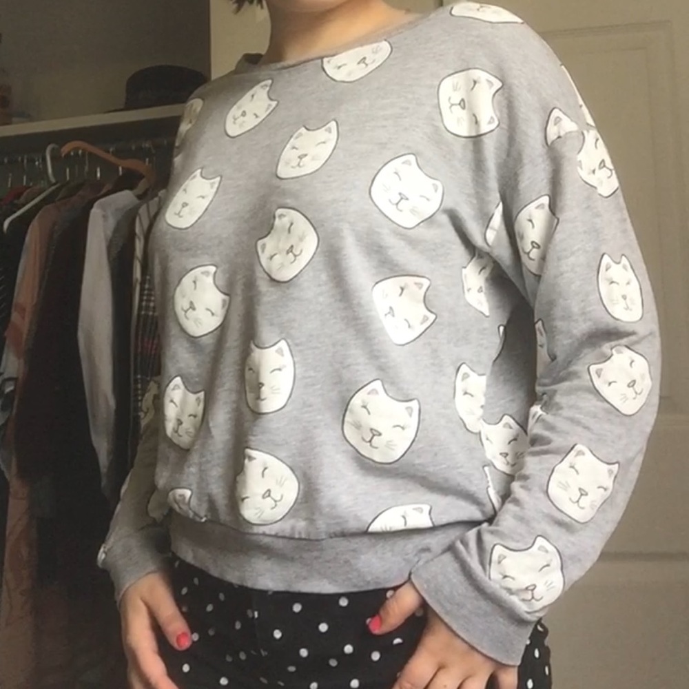 Cat print long-sleeve sweatshirt